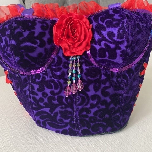 Red Hat Society Hatter Bodice Corset Whimsigoth Purple Red Velvet Mini Party Bag - Picture 14 of 16